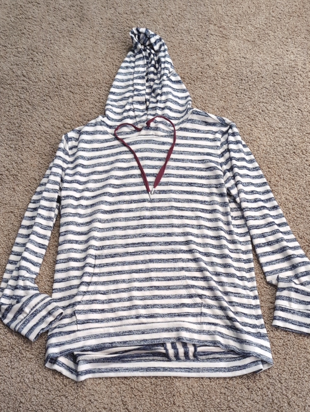 Market & Spruce Navy and White Striped Hooded Zip-Up Sweater